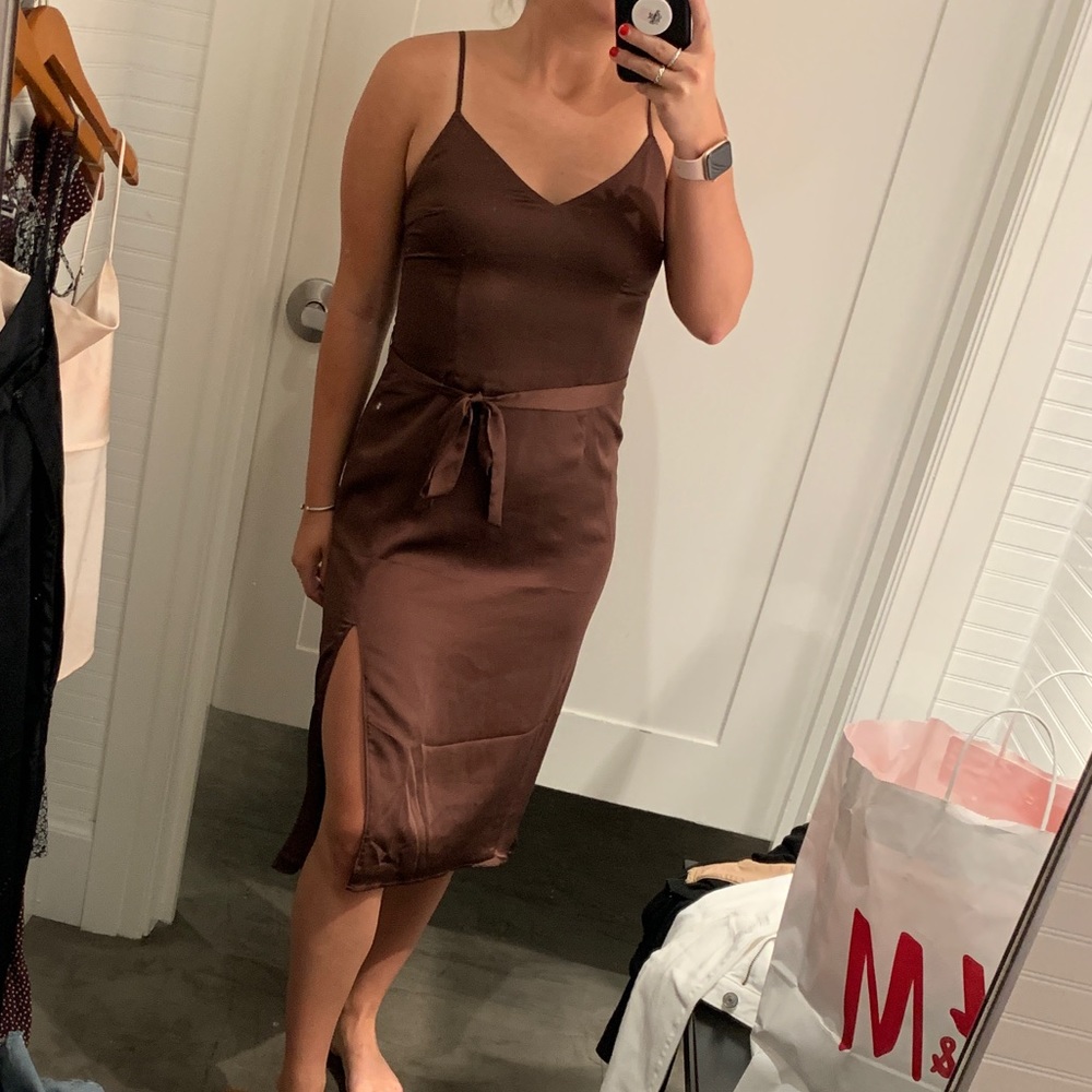 Abercrombie & Fitch Brown Satin Midi Slip Dress